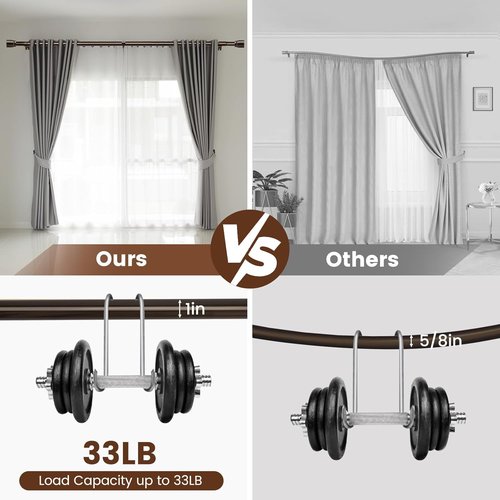 **Regine Switzerland Heavy-Duty Adjustable Brown Curtain Rod - 30 to 144 Inch for 66 to 120 Inch Windows**