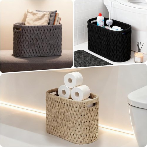 Boho Cotton Rope Woven Toilet Paper Storage Baskets - Set of 2 for 6 Mega Rolls | Brown Bathroom Organizer