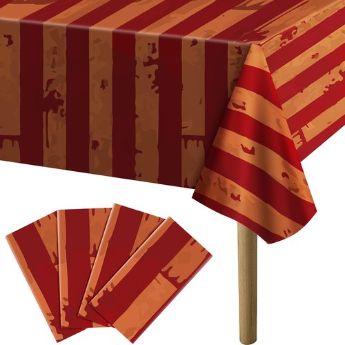 Iceyyyy 4 Pcs Halloween Creepy Carnival Tablecloths-108 x 54" Bloody Circus Carnival Table Covers-Disposable Halloween Evil Tablecloths for Horror Movie Dinner Nights Party Supplies Decorations