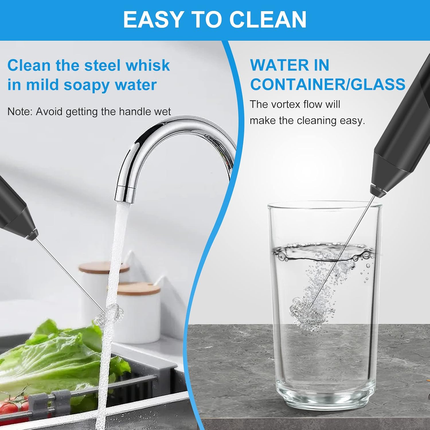 Skiennix Double Whisk Milk Frother - Handheld Electric Blender for Coffee & Matcha | Stainless Steel, Battery Operated