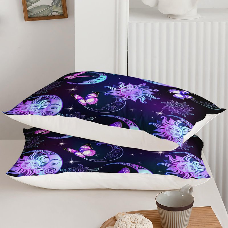 Ntlfup Sun and Moon Comforter Set, Queen Size Butterfly and Star Bedding Set for Girls, 3D Printed Bohemian Gothic Duvet with 2 Pillowcases