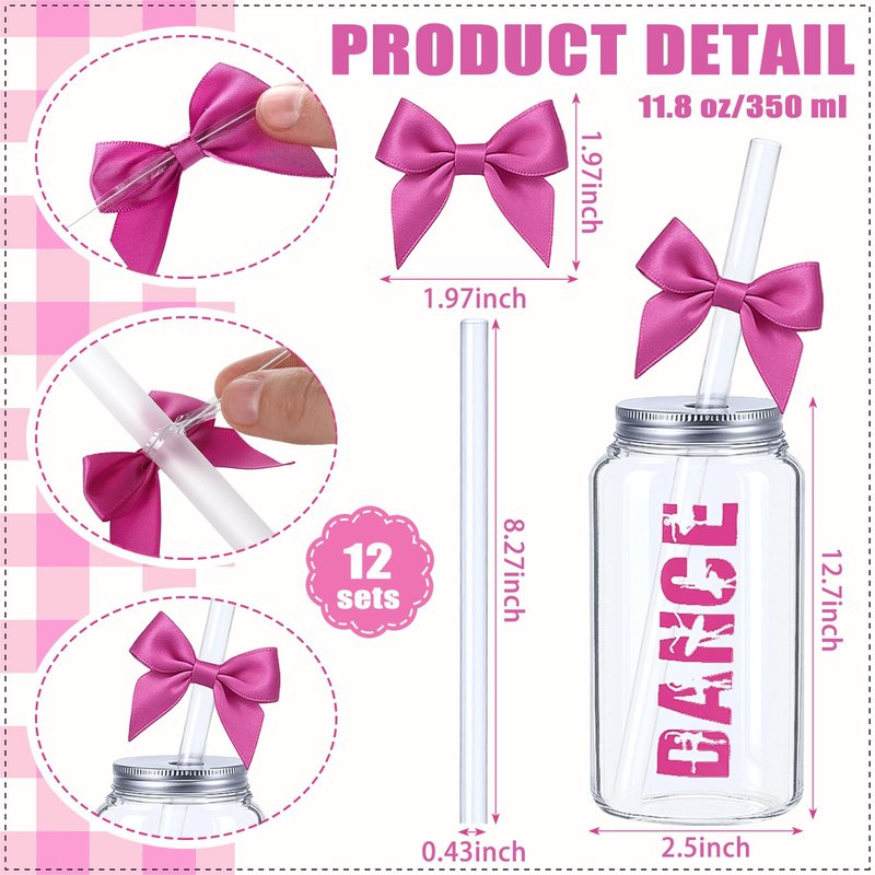 LemonRoad 12 Pcs Dance Recital Tumblers Bulk, Dancer Gifts for Girls, Teens, Her Reusable 11.8 oz Plastic Coquette Bow Aesthetic Cup with Lids and Straws for Ballerina Dance Lovers