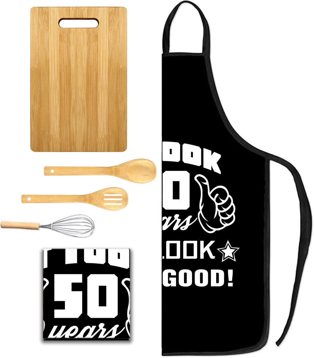 Xmeden 50th Birthday Gifts for Men, Apron Gifts for Husband Wife Friends, Kitchen Chef Aprons with 2 Pockets