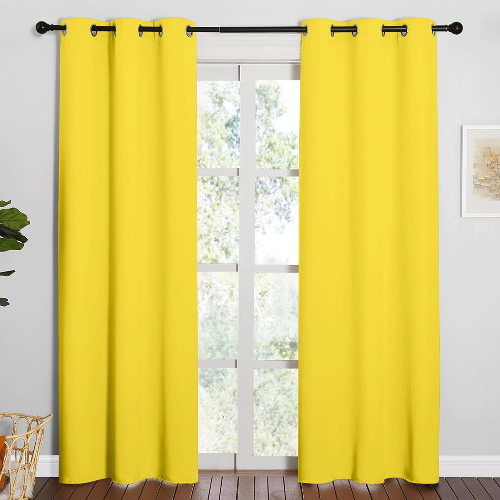 NICETOWN Thermal Insulated Curtains - 84 Inches Grommet Drapes for Office & Theater | Bright Yellow, 1 Pair