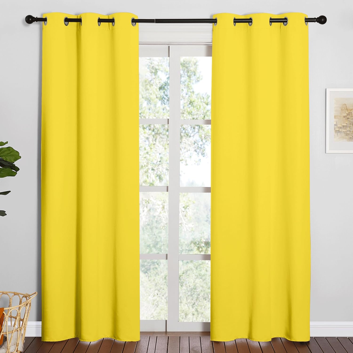 NICETOWN Thermal Insulated Curtains - 84 Inches Grommet Drapes for Office & Theater | Bright Yellow, 1 Pair