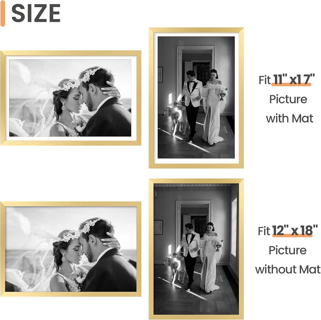Upsimples 12x18 Picture Frame Set of 5 - Elegant Gold Frames for 11x17 or 12x18 Photos