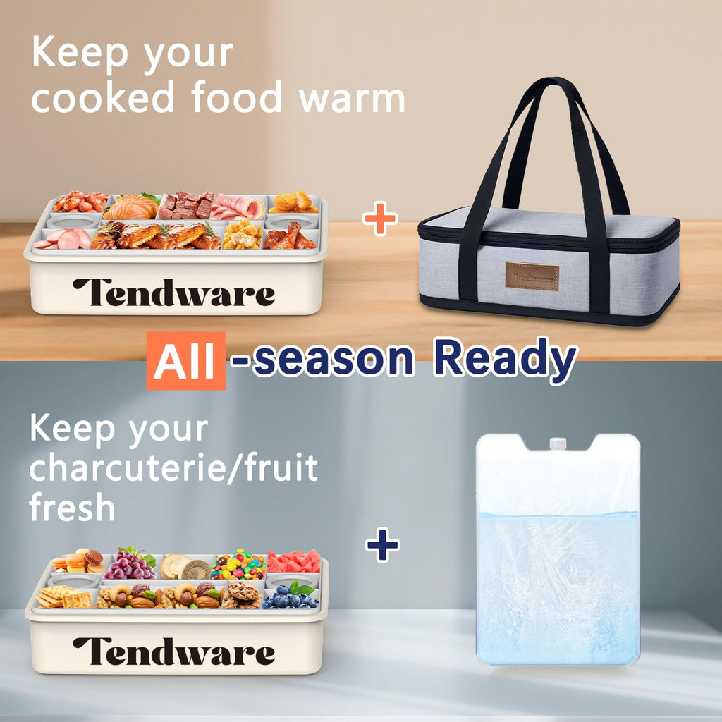 Chilled Portable Snackle Box Container Insulated Bag Keep Food Warm 12 Compartment Divided Serving Tray Reusable Ice Pack Road Trip Essentials for Charcuterie Snack Picnic Travel Birthday Gift