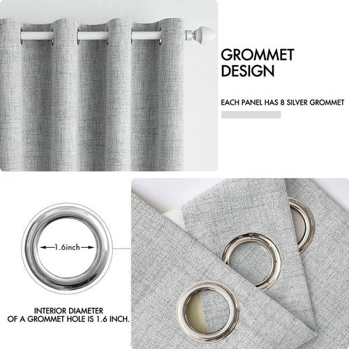 MIULEE Blackout Linen Curtains - 100% Thermal Insulated Room Darkening Drapes | Glacier Gray, 52 x 90 Inch (2 Panels)