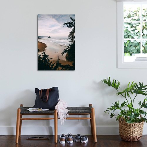 ART.COM Wall Photographic Print Morning Walk at Cannon Beach, Peaceful Oregon Coast by Vincent James, 24" x 36"