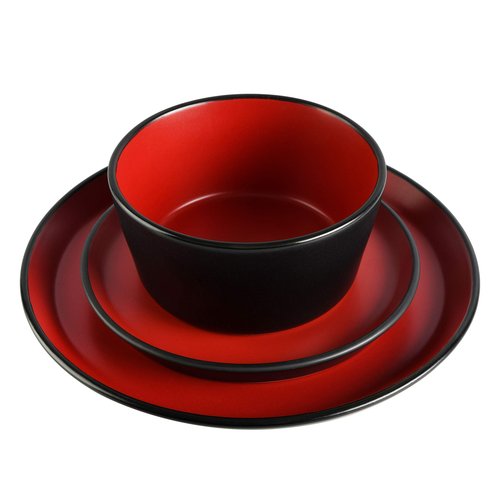 Gibson Soho Lounge Sofia Coupe Stoneware Dinnerware Set, Service for 4 (12pcs), Matte Red