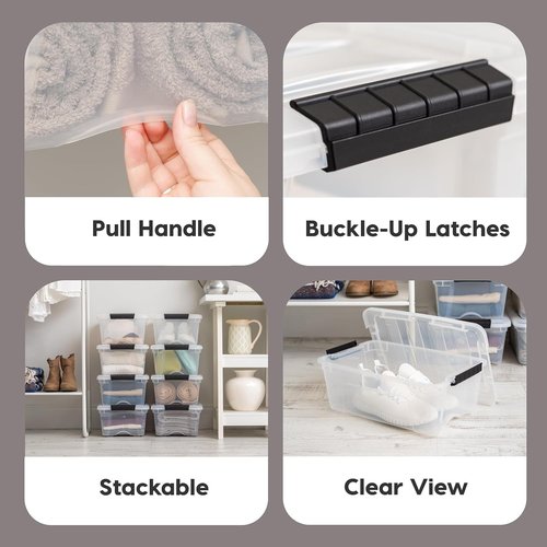 IRIS USA Storage Bins - 4-Pack Stackable 13 Quart Lids | Durable BPA-Free Organizing Solution