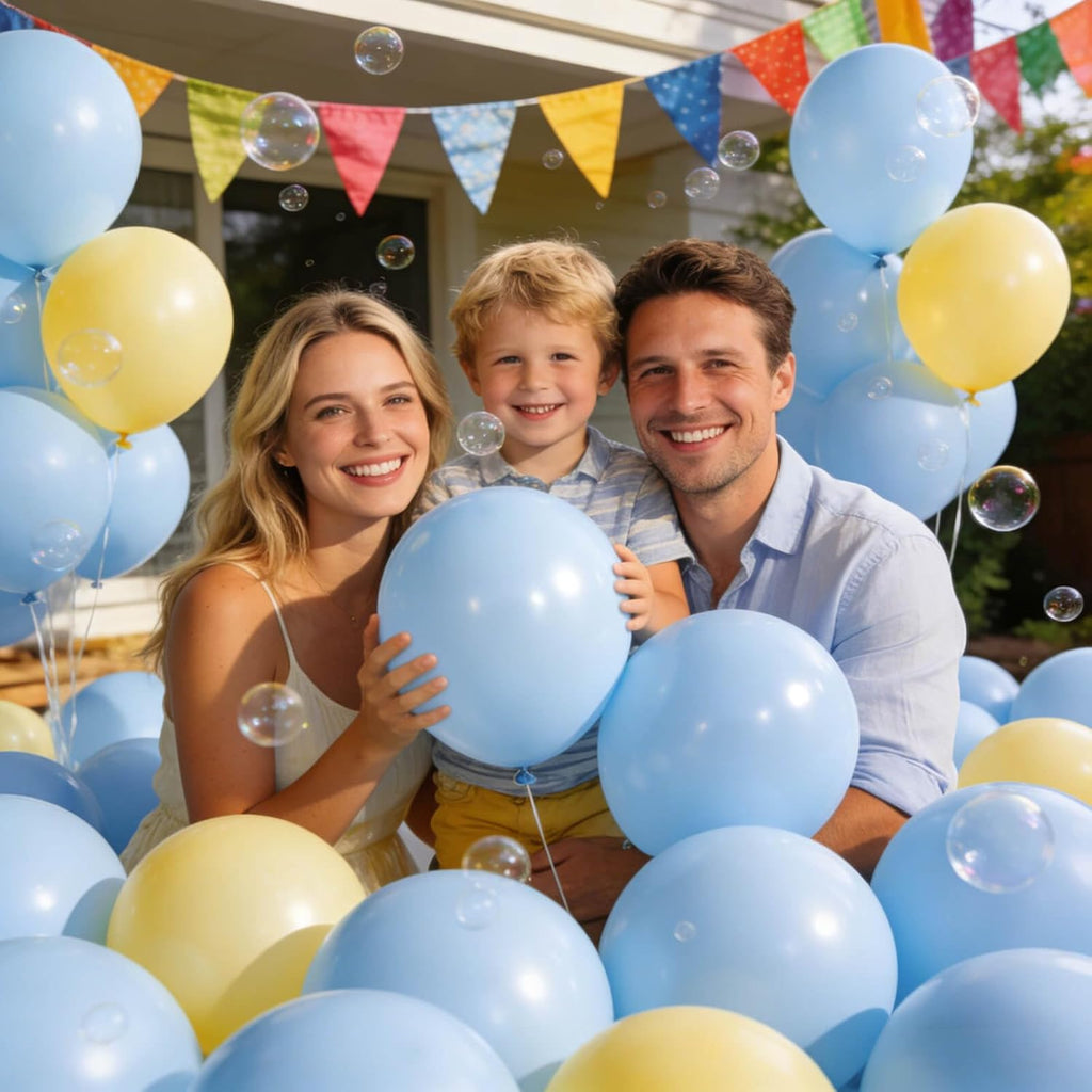 Skiennix Pastel Blue Balloons - 12 Inch Latex Balloons for Birthday Parties & Baby Showers | 110 Pack with Ribbons
