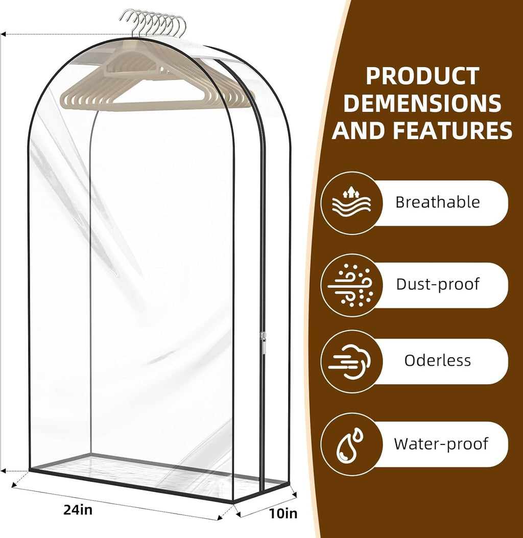 Skiennix Thickened Clear Garment Bags - 4 Pack Hanging Clothes Storage (40 & 50 Inch) for Shirts, Coats, Dresses