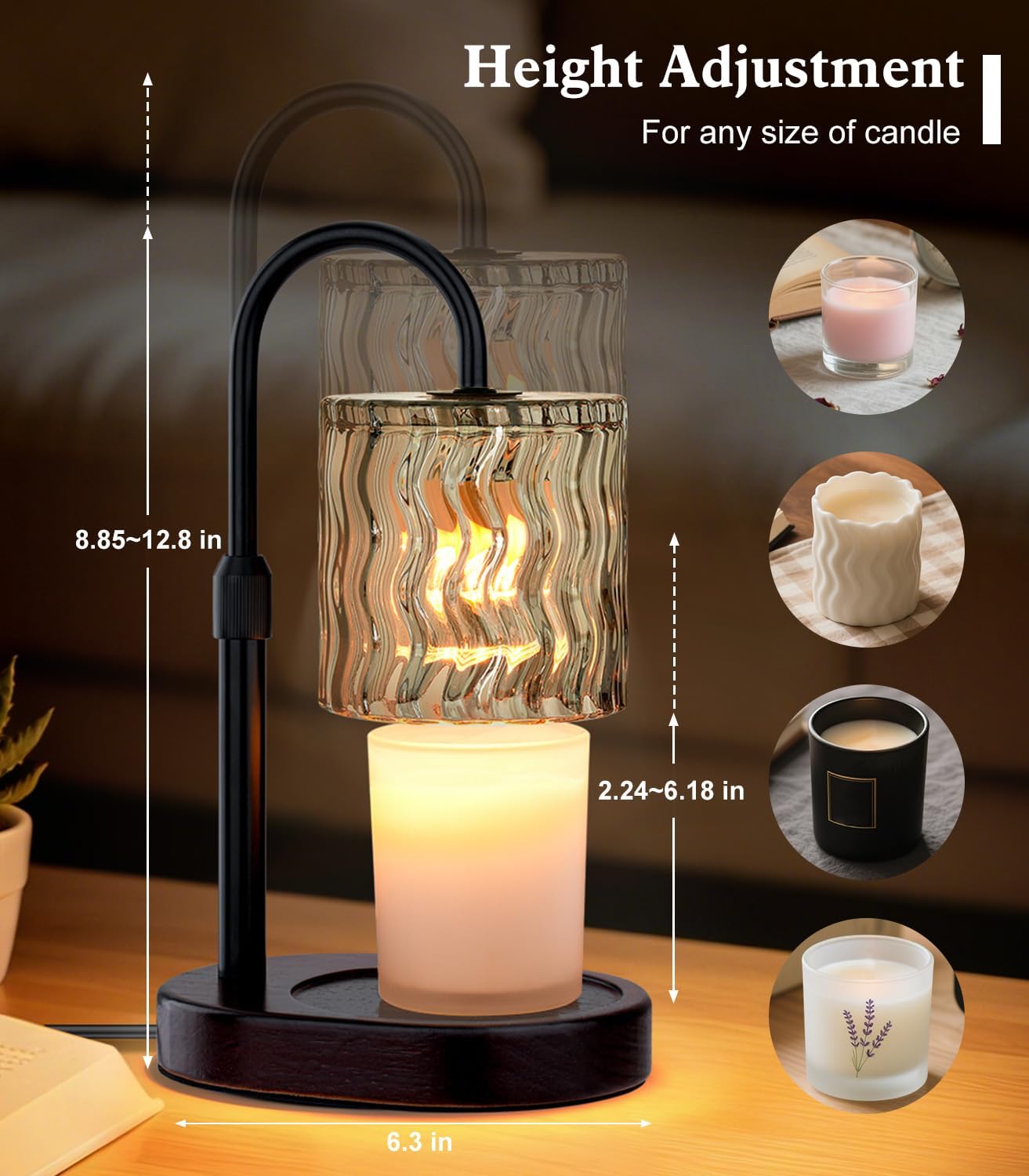 Skiennix Candle Warmer Lamp - Electric Timer & Dimmable Height Adjustable Burner for Scented Wax Melts