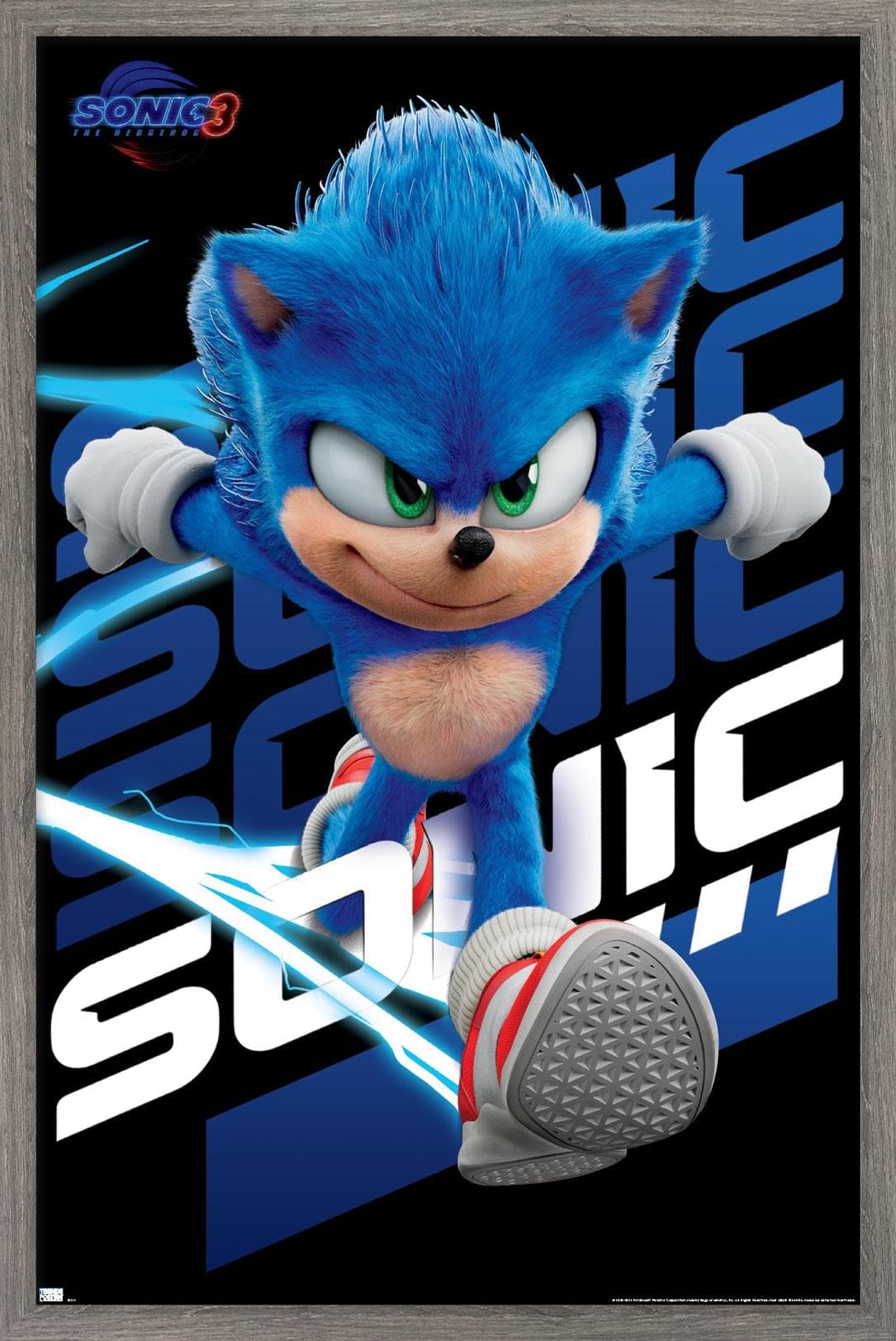 Sonic The Hedgehog 3 - Sonic Wall Poster, 34L" x 22.4W", Barnwood Framed Version