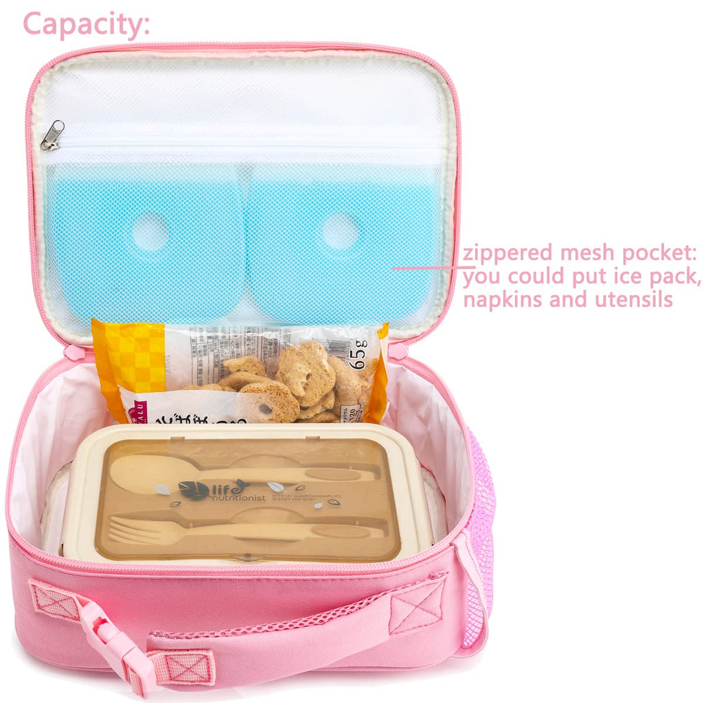 FlowFly Kids Lunch box Insulated Soft Bag Mini Cooler Back to School Thermal Meal Tote Kit for Girls, Boys, Glitter-RainBow