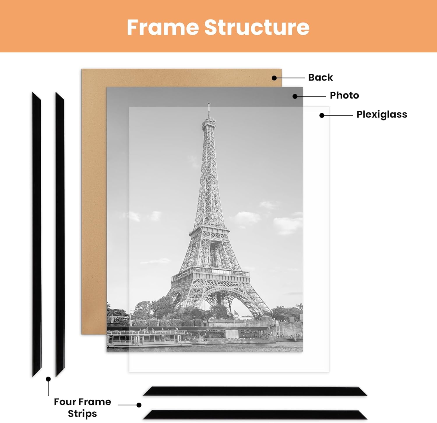Upsimples 20x30 Picture Frame - Scratch-Proof Black Frames for Photo Gallery | 3 Pack, Horizontal/Vertical Mounting