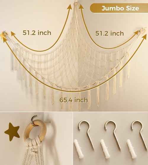 Mirolam Stuffed Animal Storage Hammock Net - Large Toy Organizer for Baby Nursery Decor