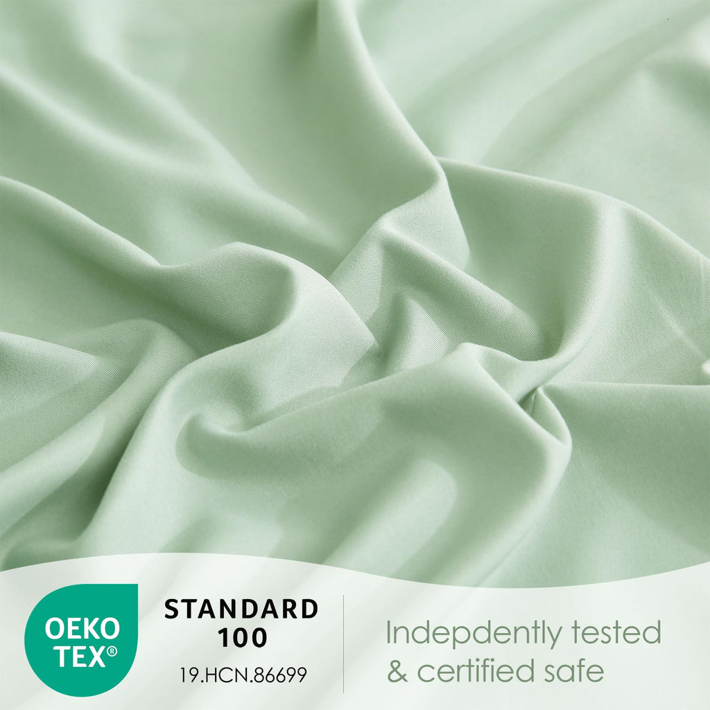 JSD Sage Green Twin Sheet Set with Side Pocket Corner Straps, 3 Piece Soft Kids Microfiber Bed Sheets Extra Deep Pocket
