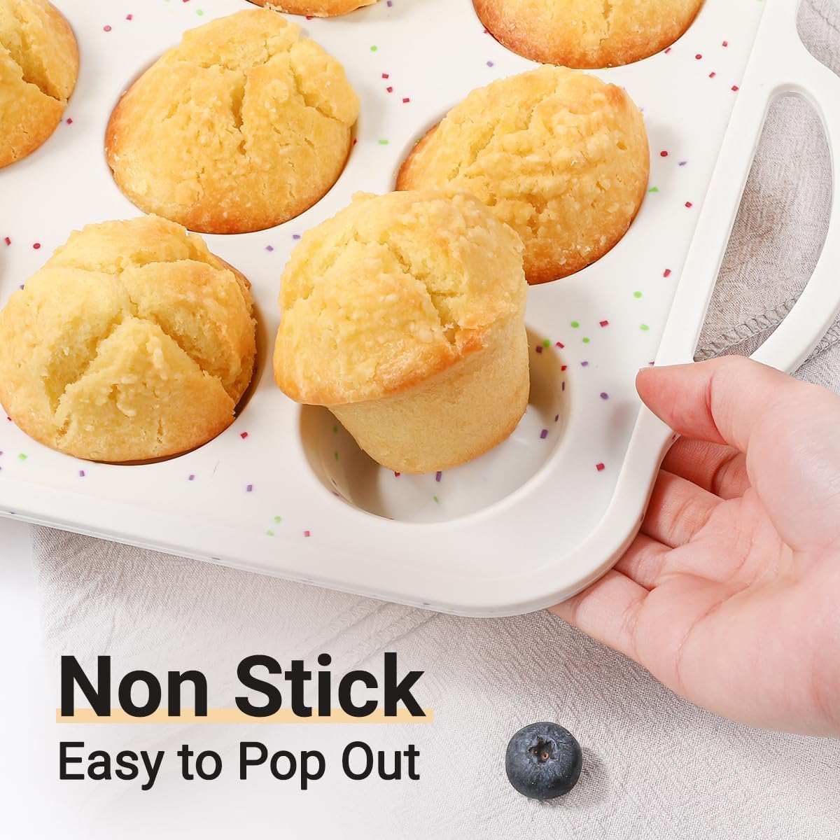 Skiennix Silicone Muffin Pans - Nonstick 12-Cup Baking Tray with Metal Reinforced Frame | BPA Free, Dishwasher Safe