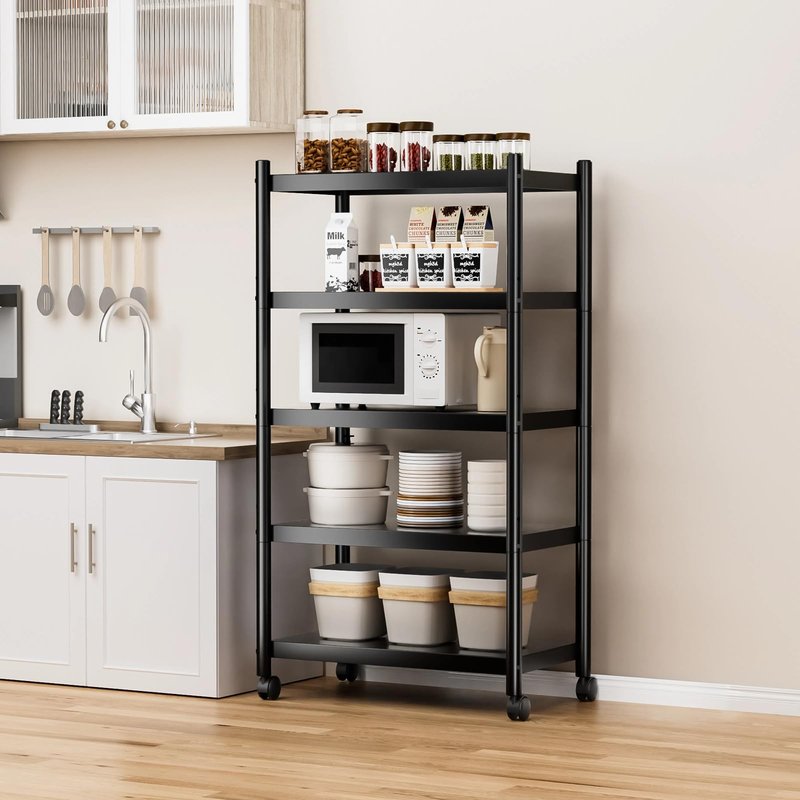 VETALLO 5 Tier Shelving Units with Wheels (29.6" L x 13.7" W x 62.2" H)