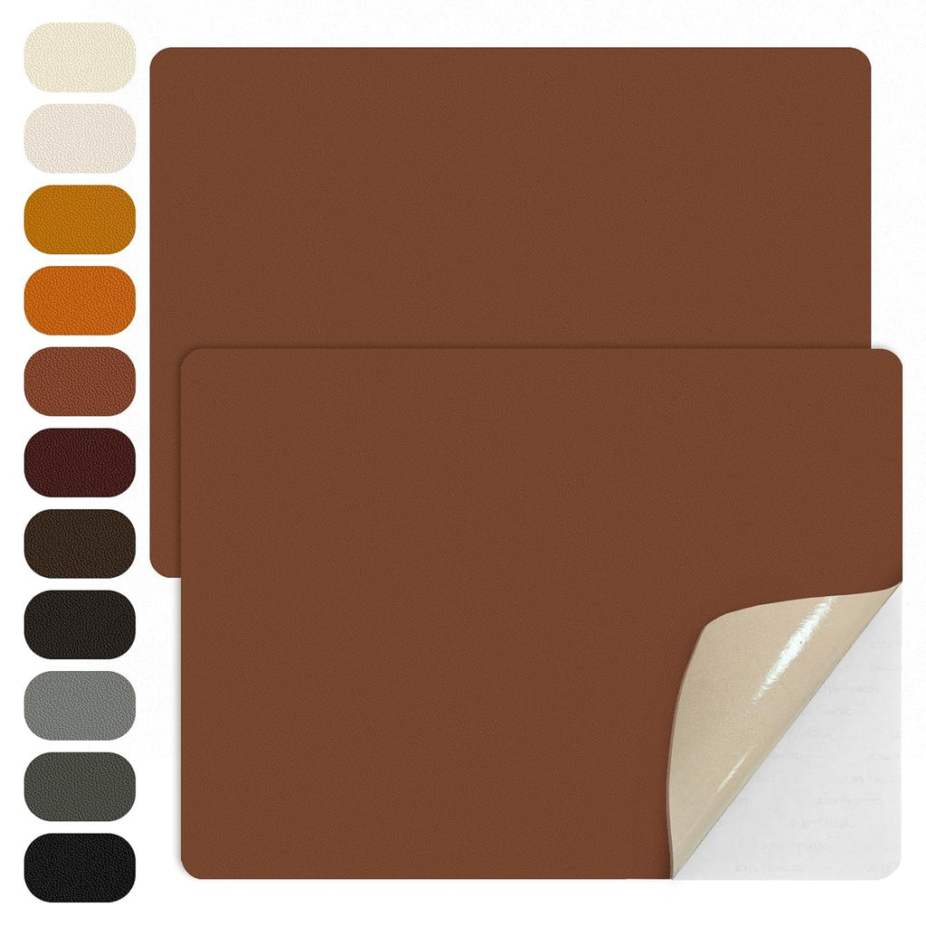 WILDREEDS Leather Repair Patches - 2 Pcs Self-Adhesive for Sofas, Furniture & Car Seats | 8 x 11 Inch (Brown)