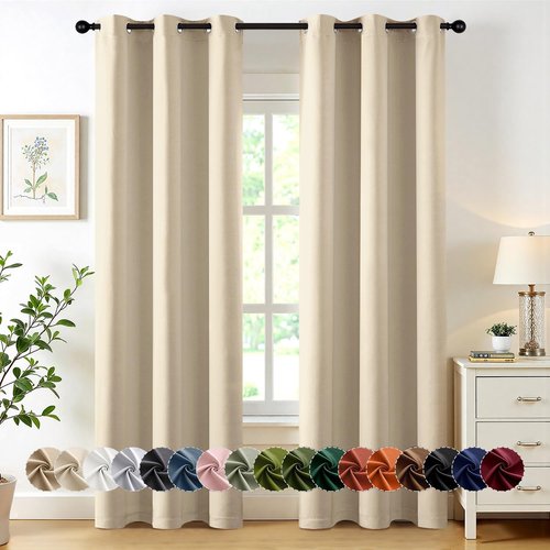 MIULEE Blackout Curtains - Cream Beige Thermal Insulated Drapes | 84 Inches Long, Noise Reducing, 2 Panels