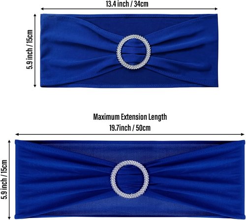 LEBENGURU Royal Blue Chair Sashes - 30pcs Premium Stretch Bows with Buckle Slider for Weddings & Events