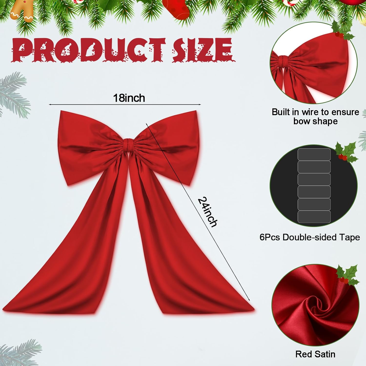 Wavwavw Large Red Bow Decor - Giant Satin Ribbon Tie for Party & Wedding Backdrop | 18 x 24 Inches
