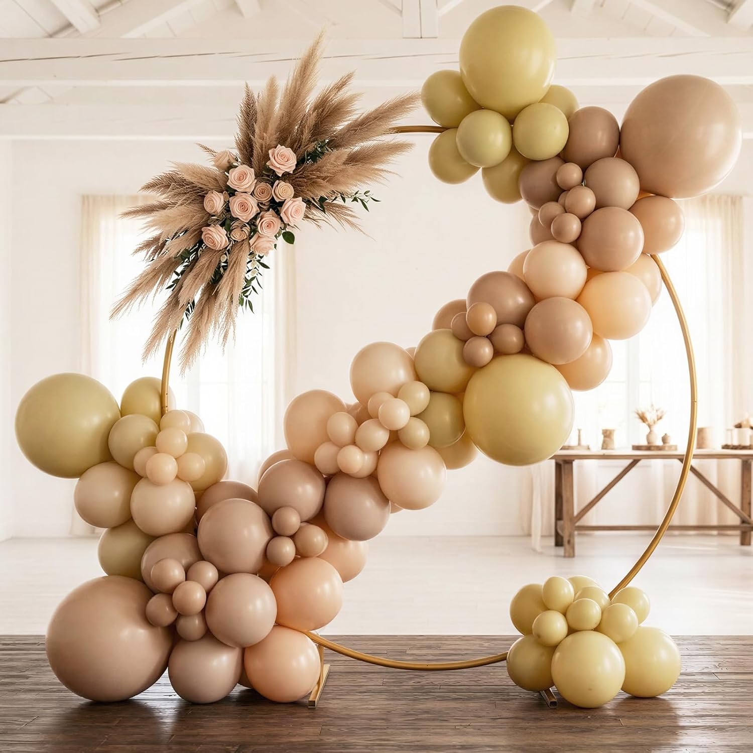 RUBFAC Light Brown Latex Balloon Kit - 129 Pcs in Various Sizes for Birthday, Baby Shower, Wedding Decor