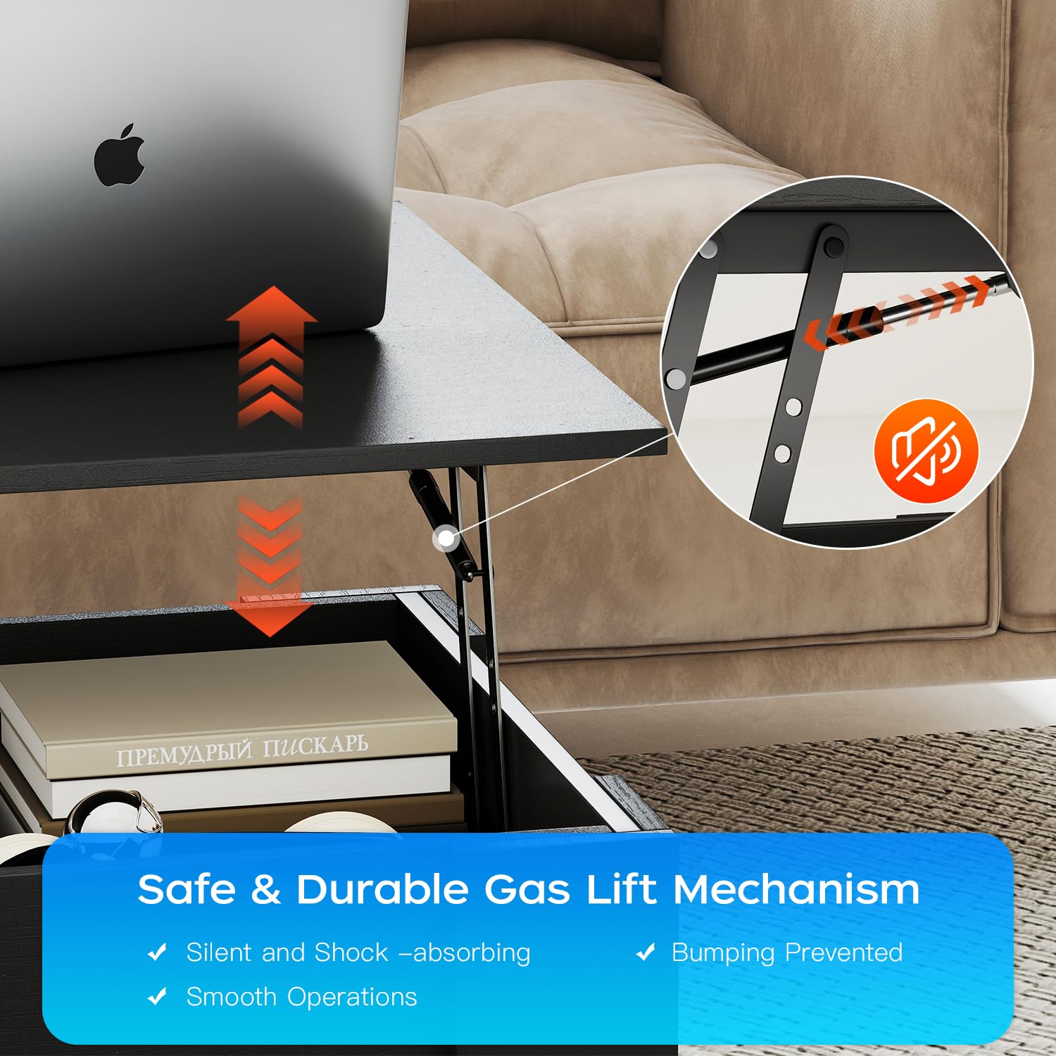 FDW 39 inch Lift Top Coffee Table with Hidden Storage Compartment & Lower Shelf,Coffee Table with Lift Top for Living Room,Home Small Space,Black