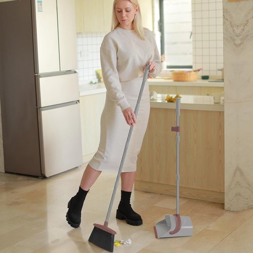 Ivandar Broom and Dustpan Combo Set - 50.6-Inch Long Handle for Effortless Cleaning | Brown & Gray