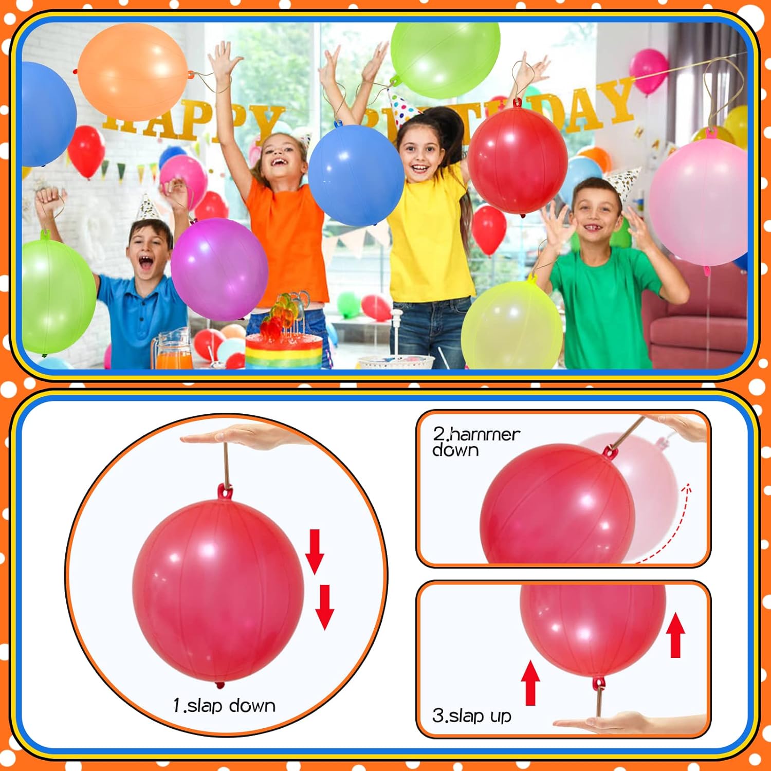 Punch Balloons - 48pcs Neon Bounce Balloons with Rubber Bands | Perfect Party Favors for Kids
