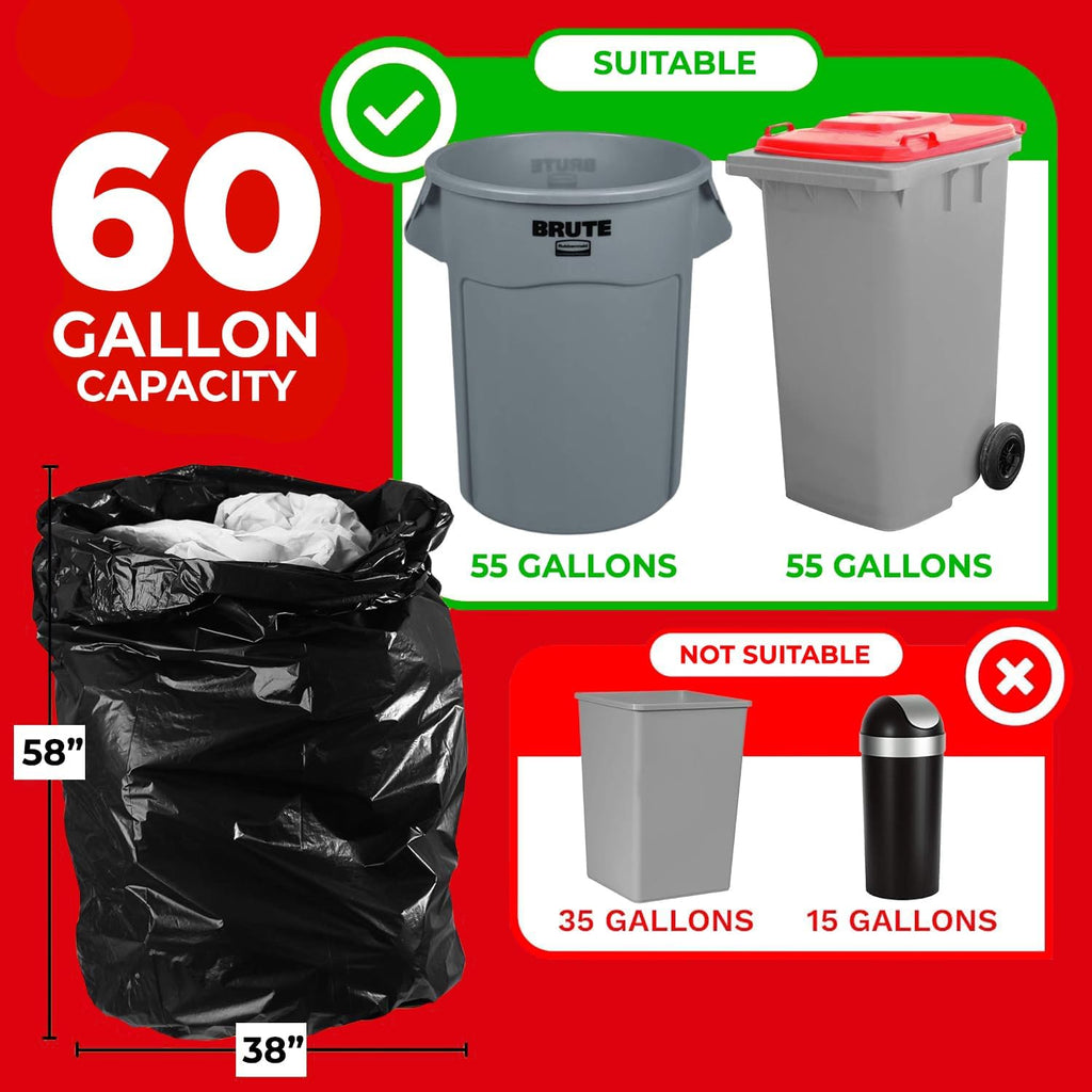 ToughBag Heavy Duty Trash Bags - 150 Count, 55-60 Gallon Large Black Garbage Bags | Made in USA
