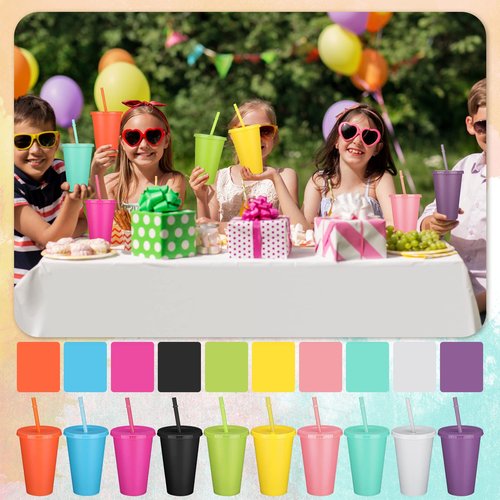 Remerry 80 Pcs Plastic Cups with Lids and Straws Reusable Tumblers Holiday Drink Coffee Cups with Lids for Birthday Christmas Party Favors Gifts, 16 oz(Multicolor)