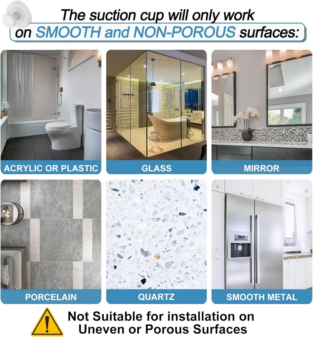 Regine Switzerland Suction Cup Hooks - No Drill Shower Hooks for Glass Windows & Mirrors | White (4 Pack)