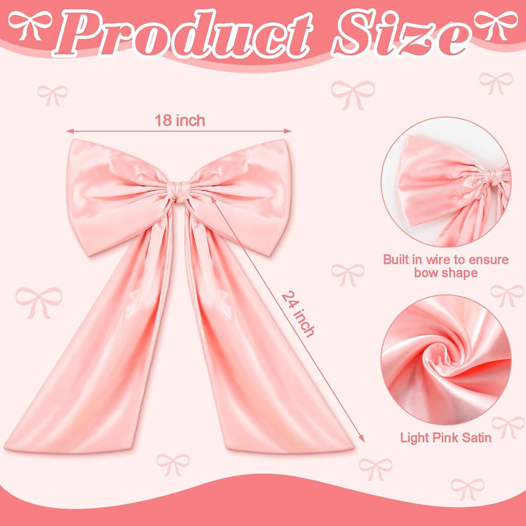 Wavwavw Pink Large Bow Decor - Giant Satin Ribbon Tie for Birthday & Wedding Backdrop | 24 x 18 Inches