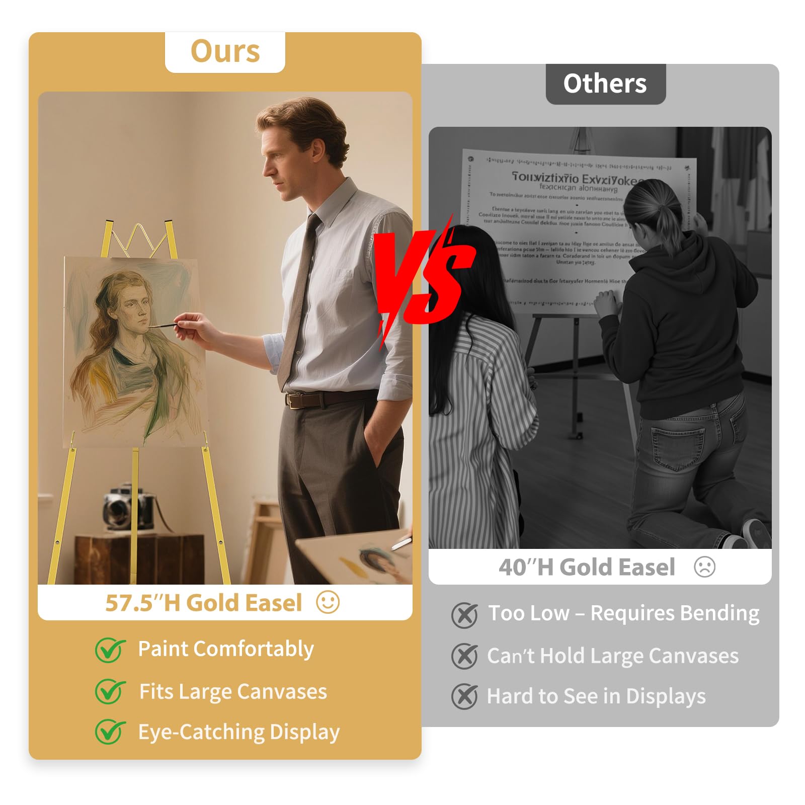 GRENTY 57.5" Gold Easel Stand for Wedding Sign, Heavy Duty Metal Display Stand, 4-Tier Height Adjustable Easel for Art, Paintings, Welcome Signs, Posters, and Décor, Simply Assembly Required