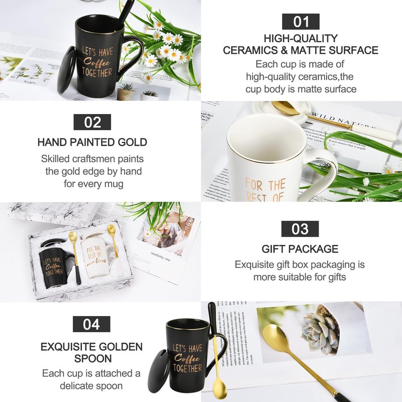 YHRJWN - Engagement Gift, Anniversary Wedding Gifts for Couples, Let's Have Coffee Together Mug Set, Couples Gifts for Birthday Christmas, Mr Mrs Him Her Gifts, 14 Oz with Gift Box
