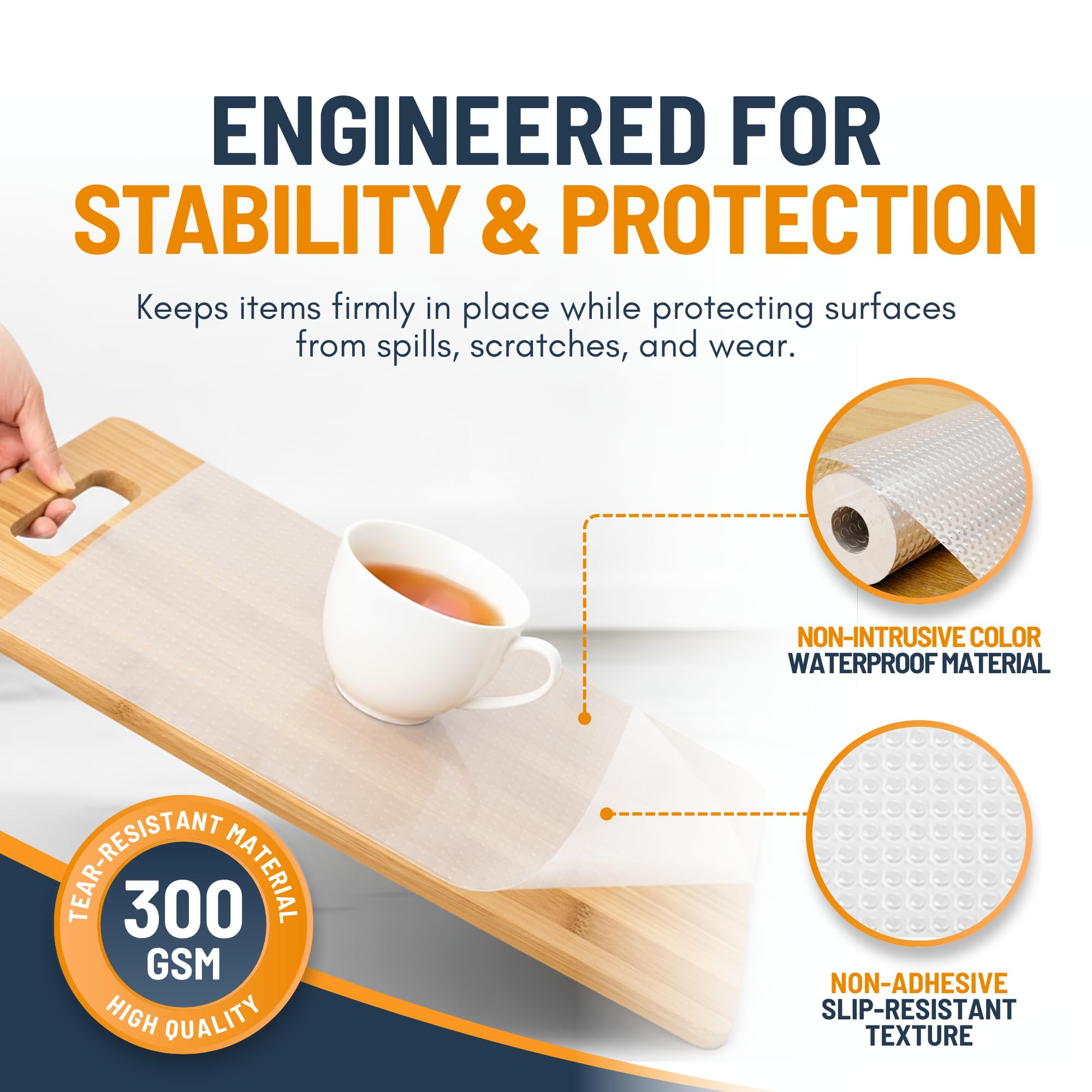 Shelf Liner Drawer Liner for Kitchen Cabinets Non-Adhesive by Linda’s Essentials (17.7 x 120 Inches) - Non-Slip Easy Clean Kitchen Cabinet and Cupboard Protector, Waterproof Mat, Clear Roll