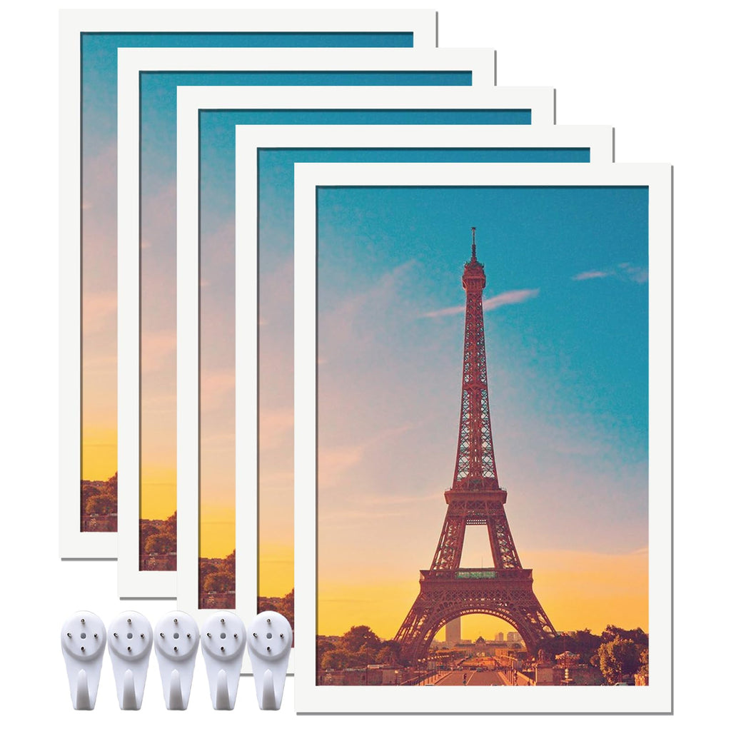 icariery 16x24 Picture Frame Set of 5, White Photo Frames High Transparent Wall Gallery Desktop Horizontal Vertical for Canvas Collage Photo Poster Certificate 16 x 24 inches