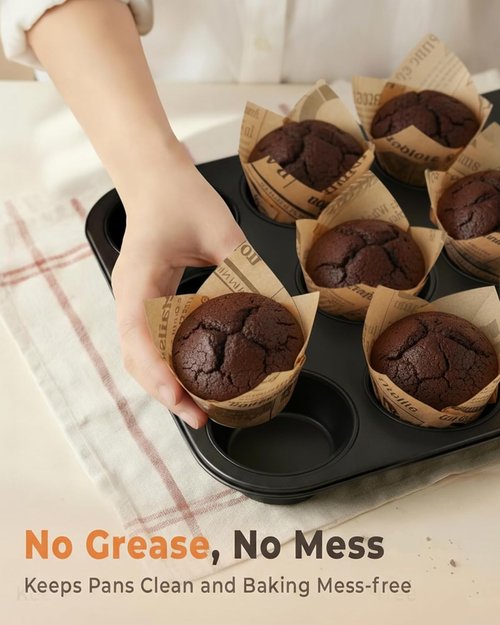Bake Choice Tulip Cupcake Liners - 200 Pcs Grease Resistant Parchment Paper Muffin Wrappers | Newspaper Print