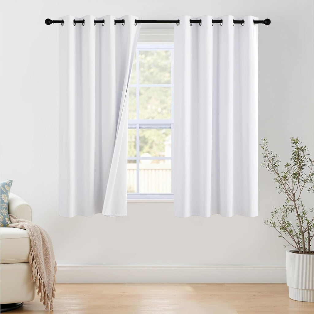 NICETOWN 100% Blackout Window Curtain Panels - Thermal Insulated Drapes, 68" Length, Snow White, Set of 2