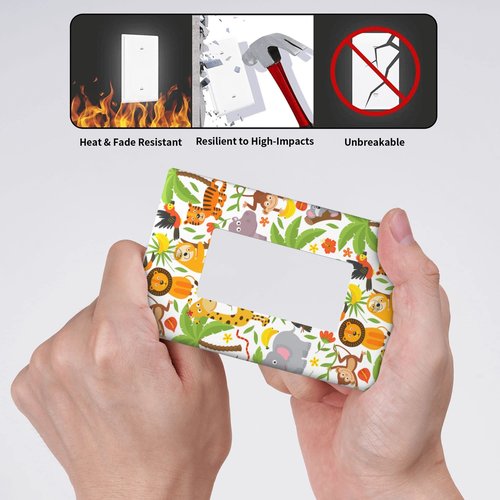 Jungle Animals 1-Gang Rocker Wall Plate Cover,Decorative Single Rocker Decorator Light Switch Cover For Kids Teens Boys Girls Room Decor 4.50" X 2.76"Inch