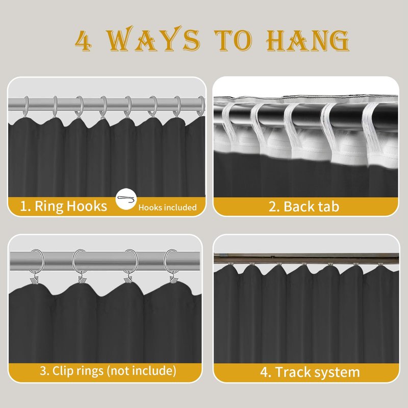 Room Divider Curtains for Ceiling Track Rod, Blackout Ceiling Track Curtains with Hooks Noise Reduction Privacy Curtain for Wall Ceiling Mount Track, 10 ft Wide x 8 ft Tall, Grey, 1 Panel