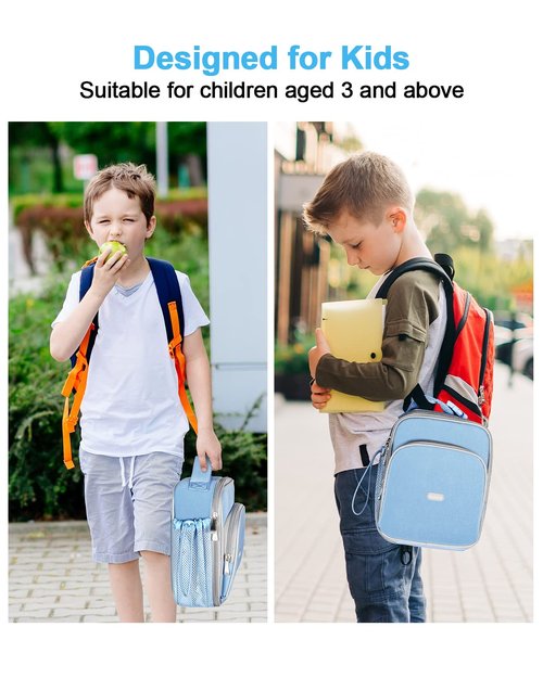 Amersun Kids Lunch Box with 8MM Insulated sponge & Water Bottle Holder, Keep Food Warm Cold School Lunch Bag for Kids Teen Girls Boys,Baby Blue