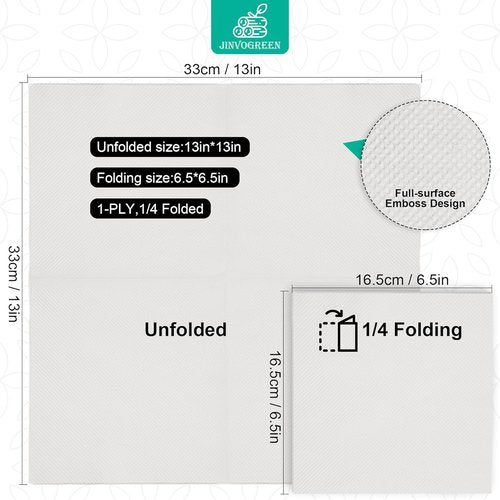 JINVOGREEN 1000 Count White Paper Napkins - Soft & Absorbent 1-Ply Dinner Napkins | 6.5 x 6.5 Folded for Events
