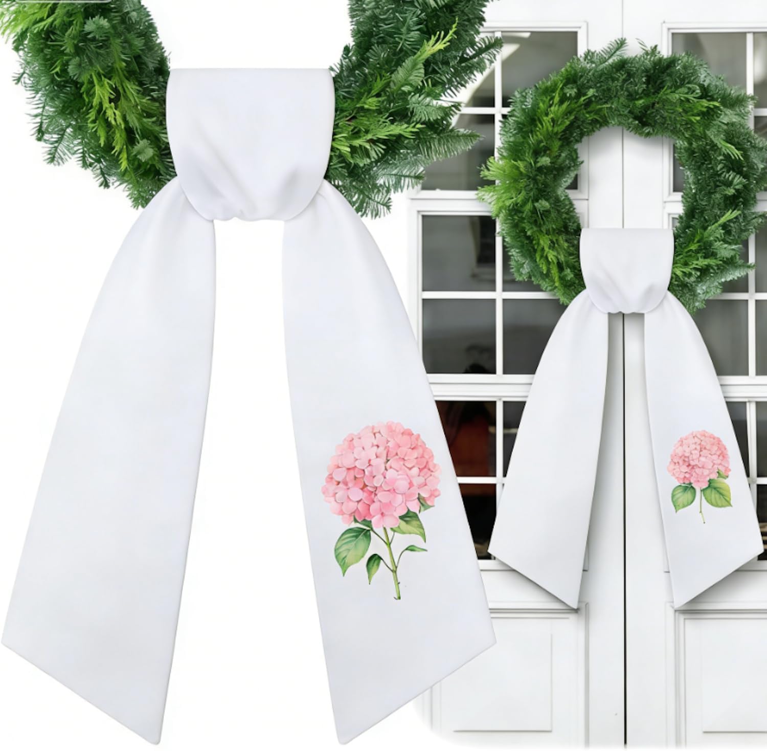VitalCozy Pink Hydrangea Wreath - Elegant Satin Sash for Front Door Decor | Perfect for Indoor & Outdoor Use