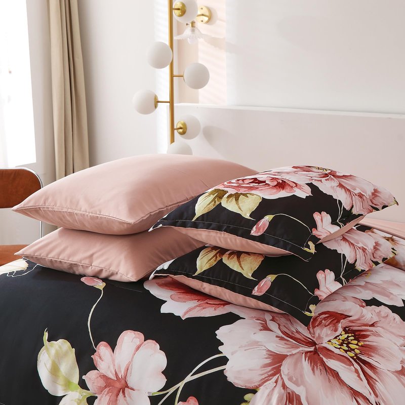 Floral Comforter Set King Size 7 Pieces Bed in a Bag,Black Flower Pattern Comforter and Sheet Set,Soft Microfiber Bedding for All Season