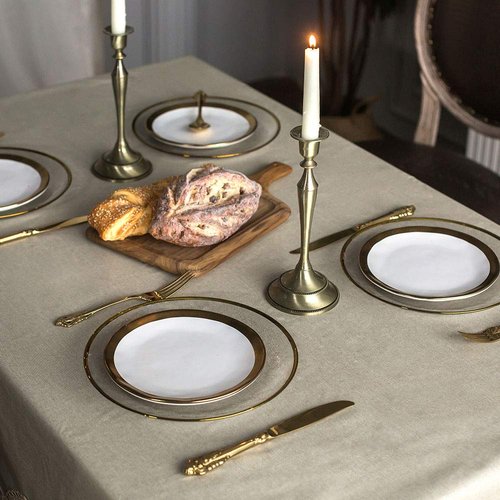 ARTABLE Vinyl Tablecloth Rectangle Waterproof Lace Table Cover with Exquisite Macrame Border for Wedding Kitchen Holidays Party Decor (Champagne, 60 x 84 Inch)